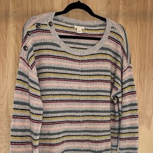 CASLON Gray Button Shoulder Sweater S Cozy Striped Knit RN 58665